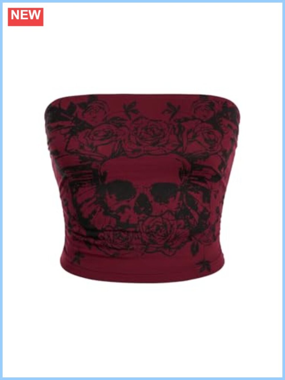 Women's Y2k Goth Skull Print Strapless Tube Crop Top Sleeveless Bandeau